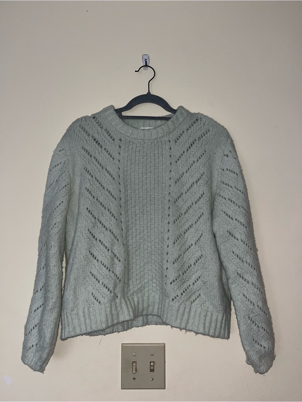 Elodie Light Mint Pointelle Crewneck Sweater